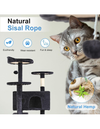 Árbol para Gatos FDW 137cm Multi-Nivel Gris Oscuro