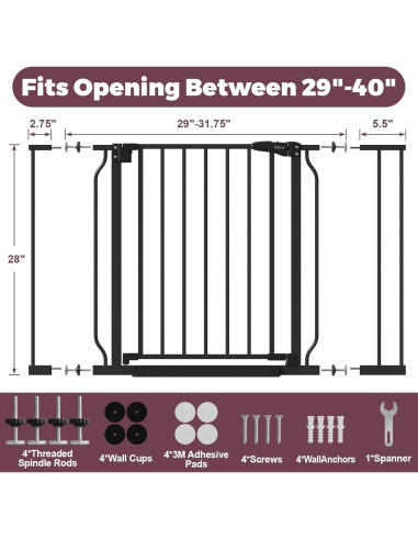 Puerta de Seguridad para Bebés y Mascotas Cideny 29-40" Negra