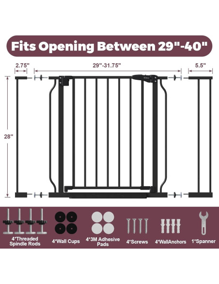 Puerta de Seguridad para Bebés y Mascotas Cideny 29-40" Negra