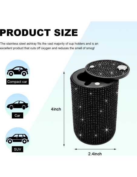 Cenicero de Acero Inoxidable SHMZK con Tapa para Auto Negro