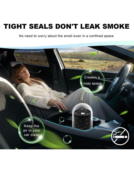 Cenicero de Acero Inoxidable SHMZK con Tapa para Auto Negro