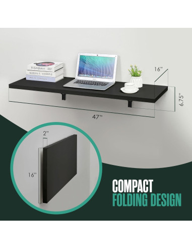 Escritorio Plegable Montado en la Pared Houseables 122x40 cm Negro