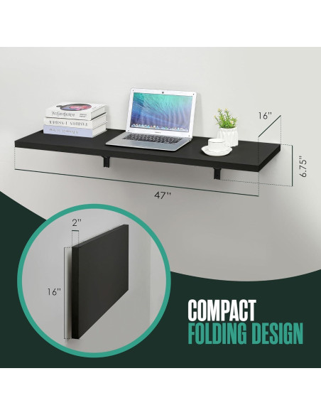 Escritorio Plegable Montado en la Pared Houseables 122x40 cm Negro