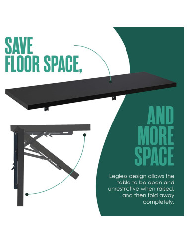 Escritorio Plegable Montado en la Pared Houseables 122x40 cm Negro