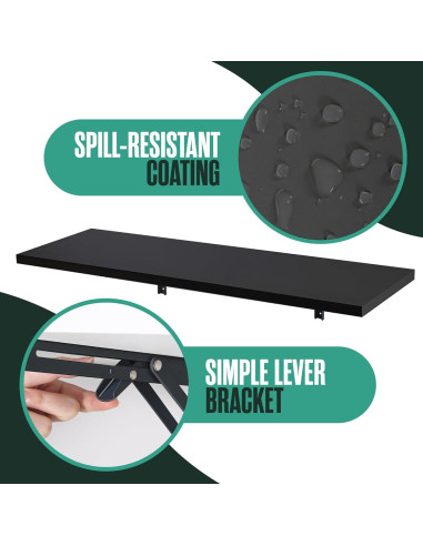 Escritorio Plegable Montado en la Pared Houseables 122x40 cm Negro