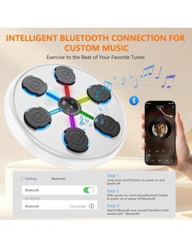 Máquina de Boxeo Musical SPUER Blanca con Luces LED y Guantes