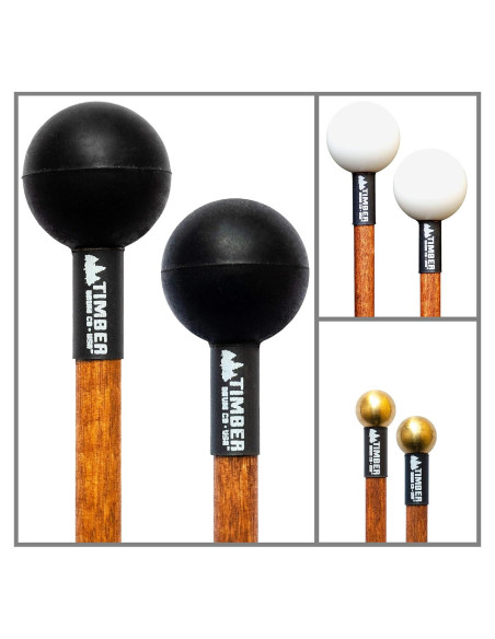 Mallets Timber Drum Combo - Polímero Duro, Goma Suave, Latón