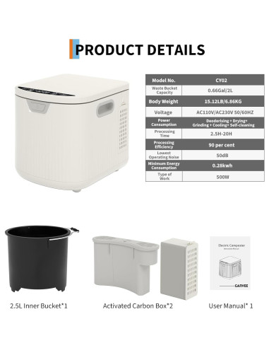 Compostador Eléctrico SLEKVERSA 2.5L Sin Olores Auto-Limpieza