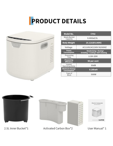 Compostador Eléctrico SLEKVERSA 2.5L Sin Olores Auto-Limpieza