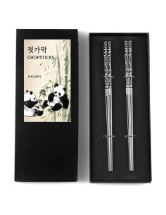 Palillos Metálicos Reutilizables Hagary Panda Negro - 2 Pares