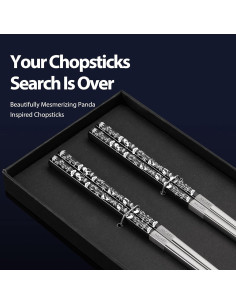 Palillos Metálicos Reutilizables Hagary Panda Negro - 2 Pares 2