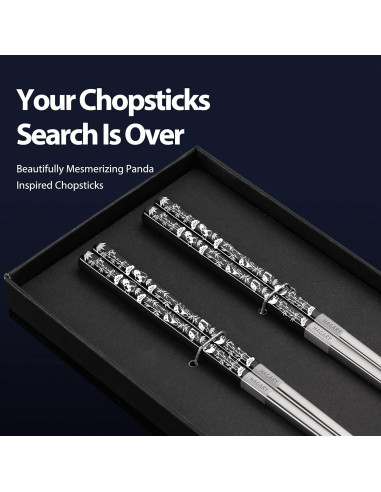 Palillos Metálicos Reutilizables Hagary Panda Negro - 2 Pares