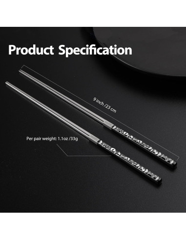 Palillos Metálicos Reutilizables Hagary Panda Negro - 2 Pares