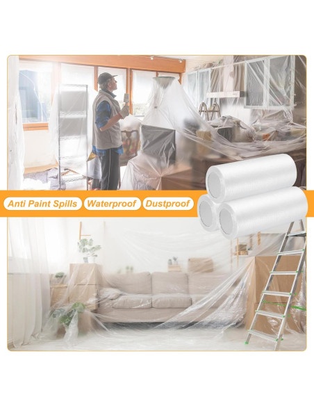 3 Rollos de Tela Plástica PE 180cm x 15.85m Impermeable uxcell