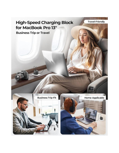 Cargador USB-C MUNBYN 65W Plegable 3 Puertos GaN Negro