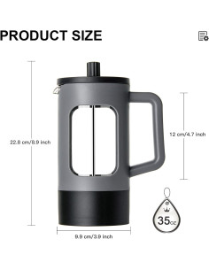Cafetera Prensa Francesa YOLIFE 1.0 L Vidrio Borosilicato Gris 2