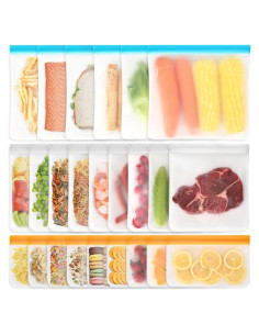 Paquete de 24 Bolsas Reutilizables PEVA - 6 Grandes, 9 Medianas, 9 Pequeñas