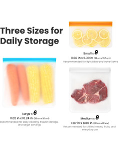 Paquete de 24 Bolsas Reutilizables PEVA - 6 Grandes, 9 Medianas, 9 Pequeñas 2