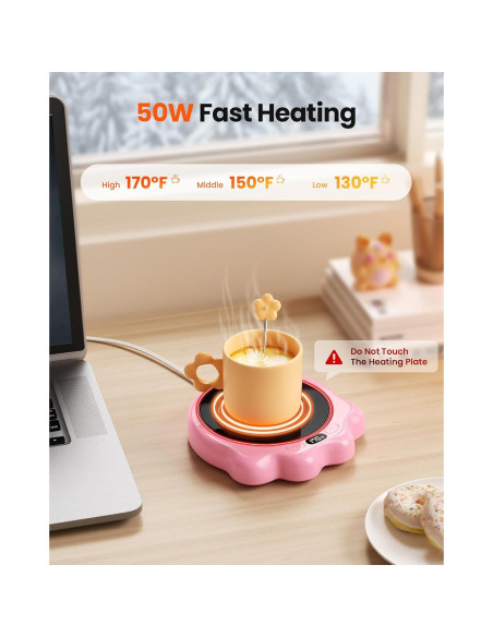 Calentador de Tazas Gaiatop CW-04 Rosa, 50W, 3 Temperaturas