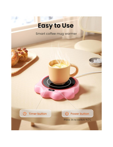 Calentador de Tazas Gaiatop CW-04 Rosa, 50W, 3 Temperaturas