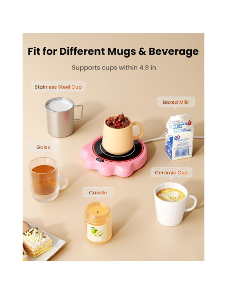Calentador de Tazas Gaiatop CW-04 Rosa, 50W, 3 Temperaturas