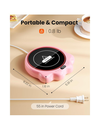 Calentador de Tazas Gaiatop CW-04 Rosa, 50W, 3 Temperaturas