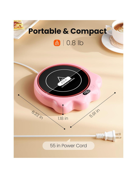 Calentador de Tazas Gaiatop CW-04 Rosa, 50W, 3 Temperaturas