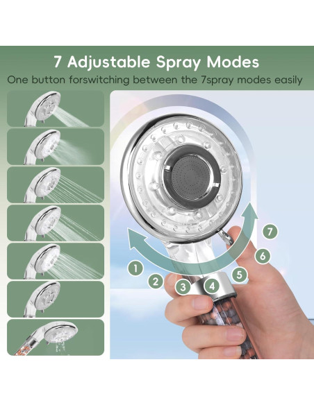 Cabezal de Ducha Filtrado Waai Richeraza 7 Modos Cromo 150 cm