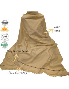 Chal de Lana Hecho a Mano Unisex 121.92x243.84cm Marrón Claro 2