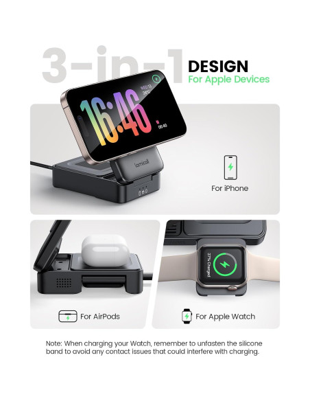Estación de Carga 3 en 1 Lamicall para Apple - Soporte Plegable
