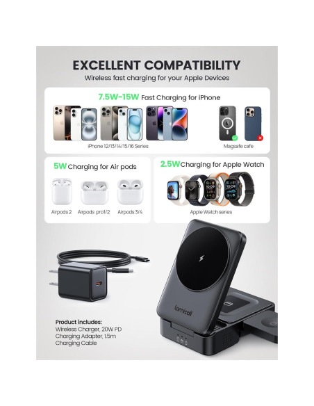Estación de Carga 3 en 1 Lamicall para Apple - Soporte Plegable