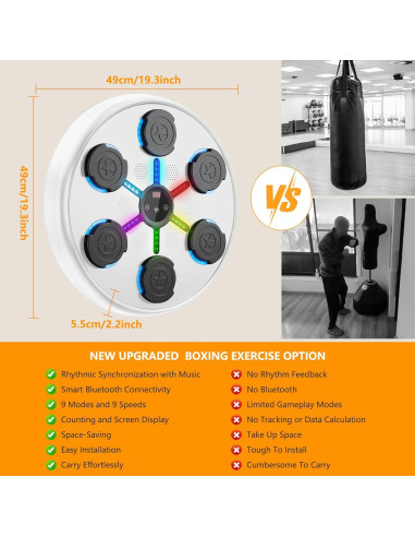 Máquina de Boxeo Musical SPUER Blanca con Luces LED y Guantes