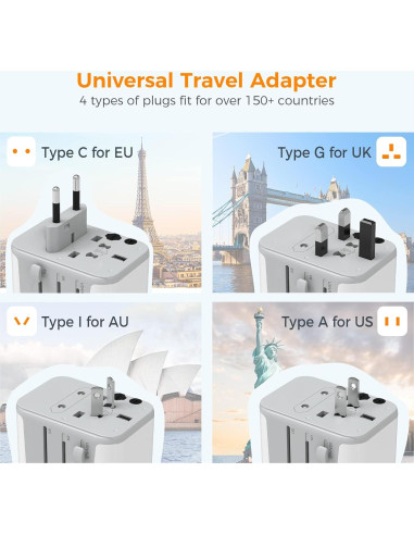 Adaptador de Viaje Universal TESSAN 5 en 1 USB C 3A