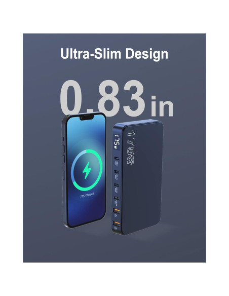 Cargador USB-C Graaci 175W 6 Puertos Carga Rápida LCD