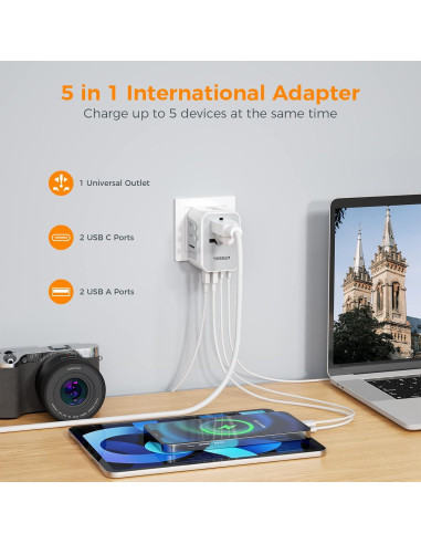 Adaptador de Viaje Universal TESSAN 5 en 1 USB C 3A