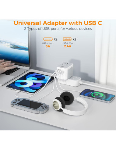 Adaptador de Viaje Universal TESSAN 5 en 1 USB C 3A