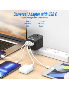 Adaptador de Enchufe Universal 5 en 1 Ouli 3.5A USB-C Negro 2