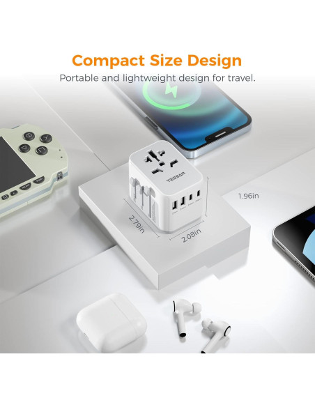 Adaptador de Viaje Universal TESSAN 5 en 1 USB C 3A