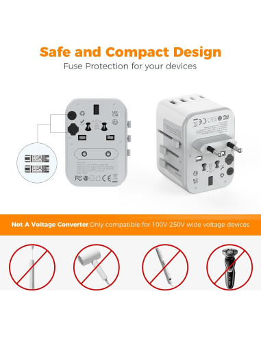 Adaptador de Viaje Universal TESSAN 5 en 1 USB C 3A