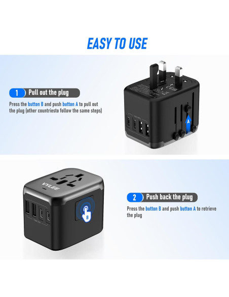 Adaptador de Enchufe Universal 5 en 1 Ouli 3.5A USB-C Negro