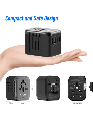 Adaptador de Enchufe Universal 5 en 1 Ouli 3.5A USB-C Negro