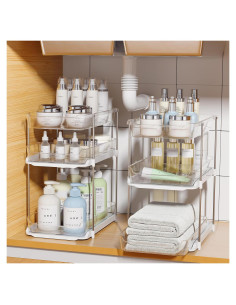 Organizador de Baño Delamu 3 Niveles Apilable 2 Set Blanco