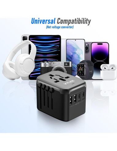 Adaptador de Enchufe Universal 5 en 1 Ouli 3.5A USB-C Negro