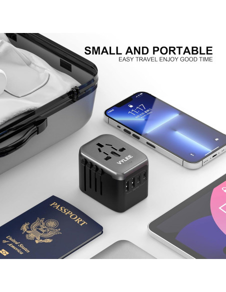 Adaptador de Enchufe Universal 5 en 1 Ouli 3.5A USB-C Negro