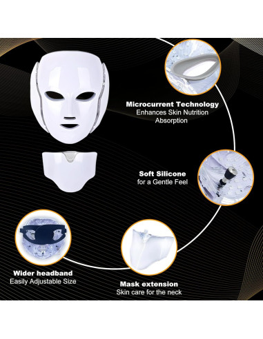 Máscara de Terapia de Luz Facial LED FAHKNS 7 Colores Recargable