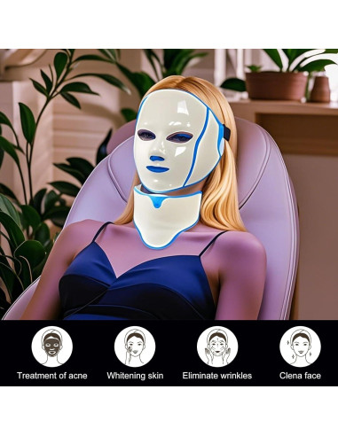 Máscara de Terapia de Luz Facial LED FAHKNS 7 Colores Recargable