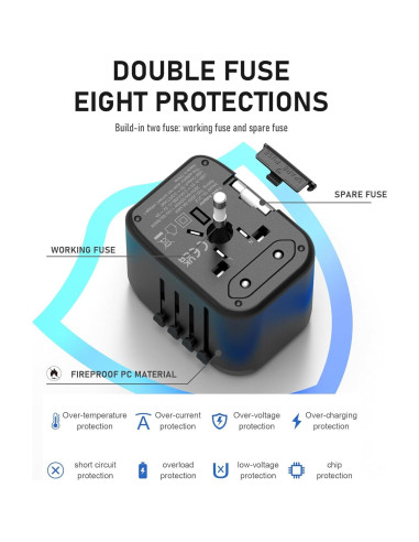 Adaptador de Enchufe Universal 5 en 1 Ouli 3.5A USB-C Negro