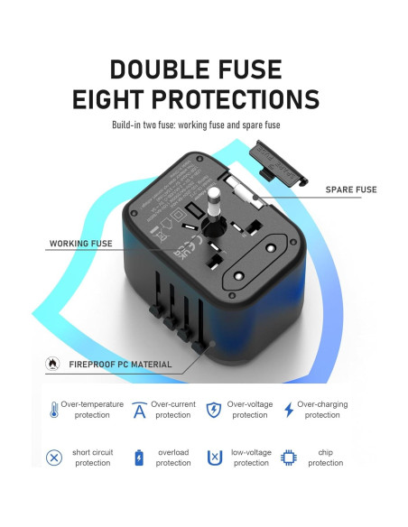 Adaptador de Enchufe Universal 5 en 1 Ouli 3.5A USB-C Negro