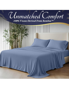 Sábanas Queen DECOLURE 100% Viscosa de Bambú 4 Piezas Azul Claro 2