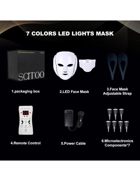 Máscara de Terapia de Luz Facial LED FAHKNS 7 Colores Recargable